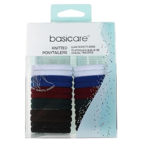 Basicare Super Stretchy Knitted Ponytailers School Colours 24 Pack Durable