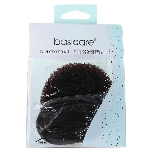 Basicare Bun Styler Kit Brown S/M Hair Elastic And Bobby Pins Secure Hold