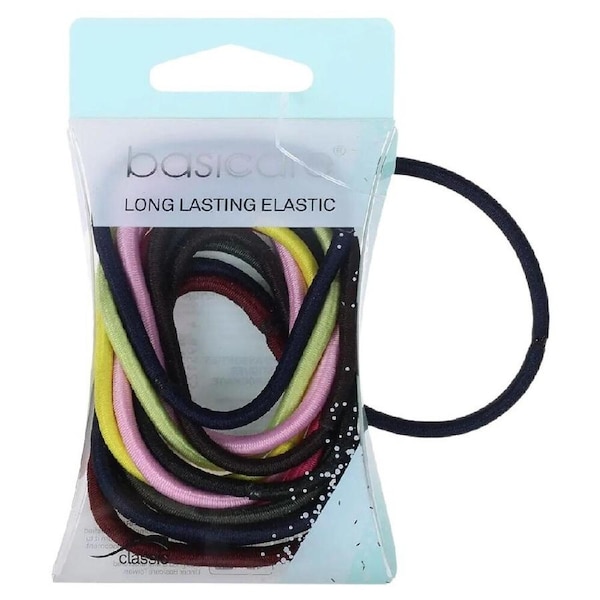 Basicare Stretchy Elastic Hair Bands Snag Free Thick 12 Pack Assorted Colours