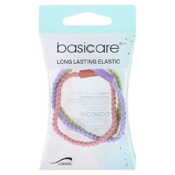 Basicare Long Lasting Elastic Hair Bands Plaited 3 Pack for Secure Hold