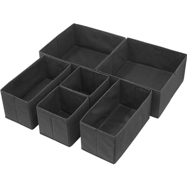 SimpleHouseware Foldable Storage Basket Box Closet Dresser Drawer Divider Bins Organizer for Clothes,Underwears, Bras, Set of 6, Black