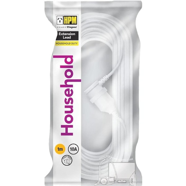 HPM Household Duty Piggy Back Extension Lead White 1m