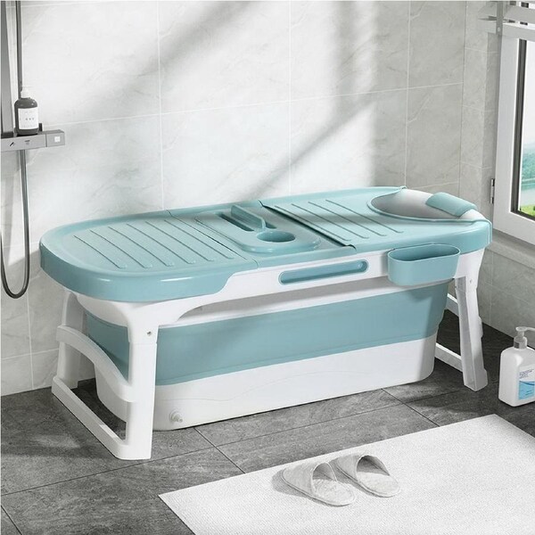 136x62cm Weisshorn Foldable Bathtub Portable Folding Water Spa with Cover Plate