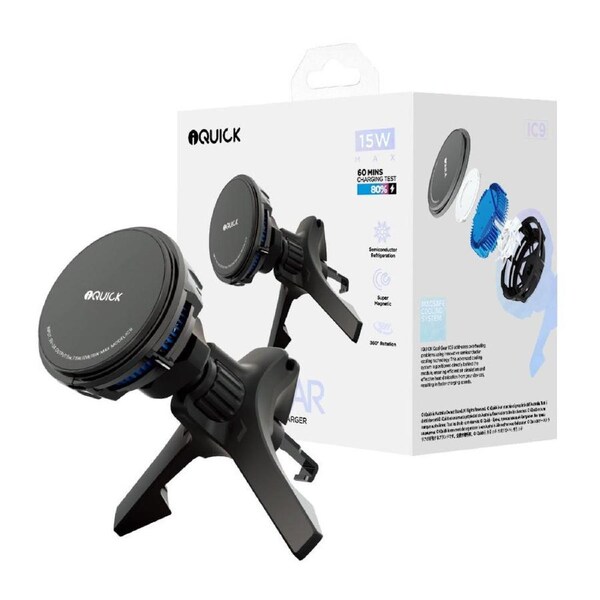 iQuick IC9 COOLGEAR Magsafe Cooling Car Mount Charger 15W (IQUICK-C9)-Black