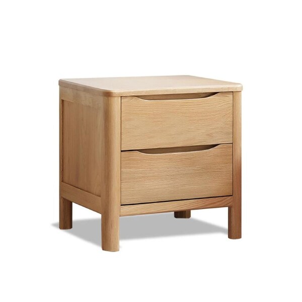 MIUZ Bedside Table 2 Drawers Side Table Nightstand Storage Solid Oak Wood