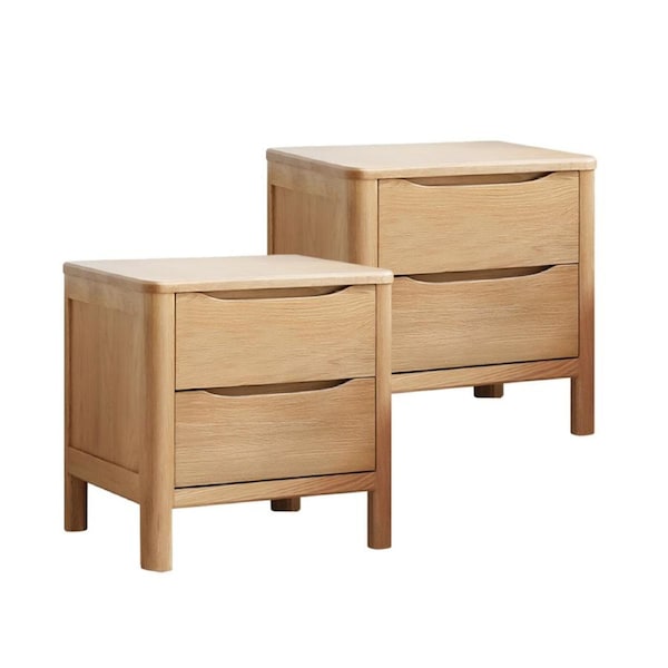 MIUZ 2x Bedside Table 2 Drawers Side Table Nightstand Storage Solid Oak Wood