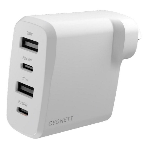 Cygnett PowerPlus 45W Multi Port Fast Wall Charger White, 2xUSB-C PPS (45W) [CY4769PDWCH]