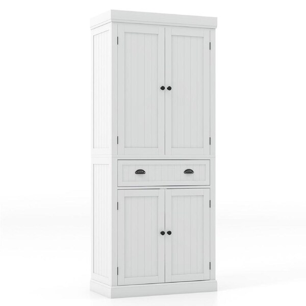 Giantex 185cm Kitchen Pantry Storage Cabinet Tall Buffet Sideboard w/Adjustable Shelf & 4 Doors Home Storage Cupboard Organiser White