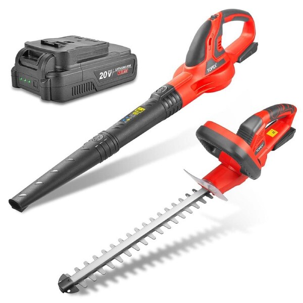 TOPEX 20V Cordless Blower and Hedge Trimmer Combo Kit w/ Battery