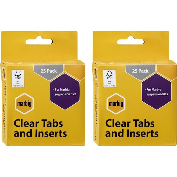 2x 25pc Marbig Suspension File Tabs & Inserts Filling Document Indices Set Clear
