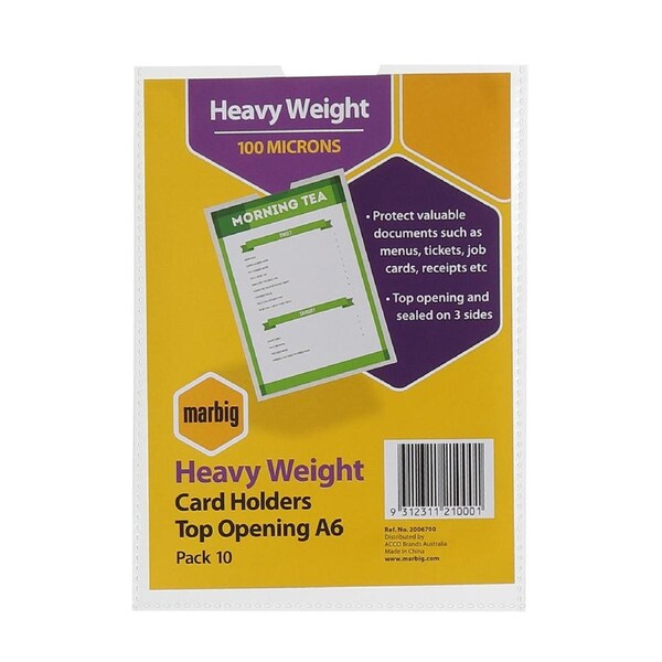 10pc Marbig PP A6 Card Holder Sheet Protectors/File Document Sleeve Clear
