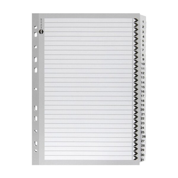 Marbig 1-31 Tab A4 File Ring Binder Plastic Divider Page Organiser Black/WHT