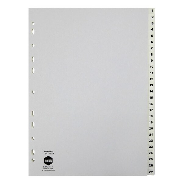 Marbig PP 1-54 Tab A4 Lever Arch/Binder Divider/Indices Filing Document White