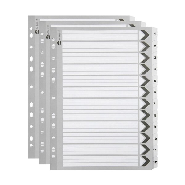 3x Marbig 1-12 Tab A4 File Ring Binder Plastic Divider Page Organiser Black/WHT
