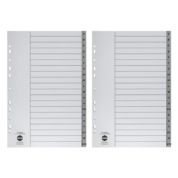 2x Marbig PP A-Z Tab Lever Arch/Binder Foolscap Indices/Dividers Alpha Grey