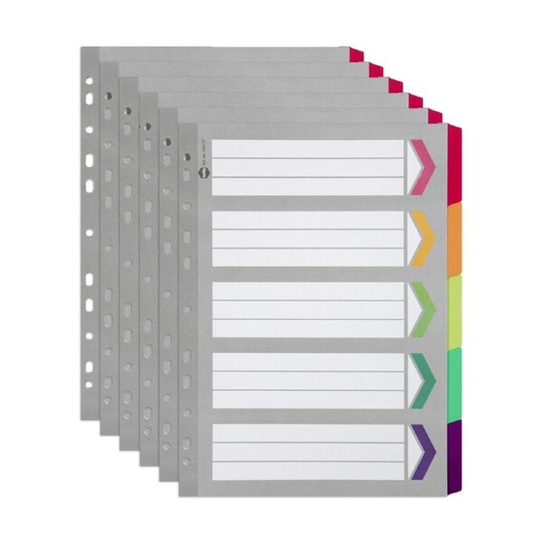 6x Marbig 5-Tab Fluoro A4 File Ring Binder Plastic Divider Index/Page Organiser