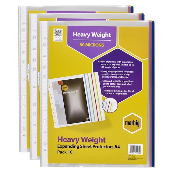 30pc Marbig Expanding A4 Ring Binder Sheet Protectors/Filing Pocket Clear
