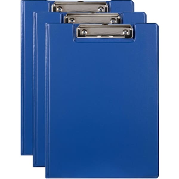 3x Marbig PP Clipfolder A4 File Organiser Folder w/ Clip Document Clipboard Blue