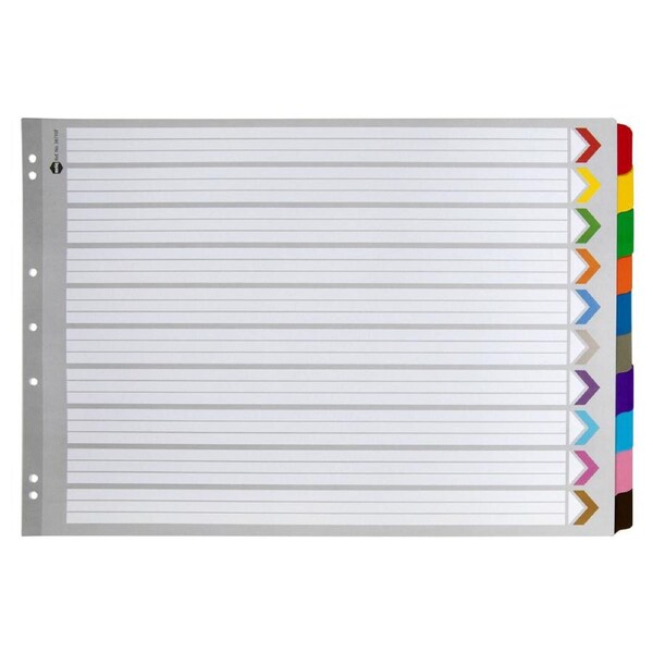 Marbig 10-Tab A3 Landscape Ring Binder Plastic Tab Divider Document Organiser