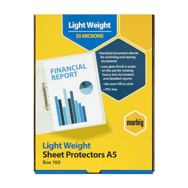 100pc Marbig Light Weight A5 Ring Binder Sheet Protectors/File Pocket Clear