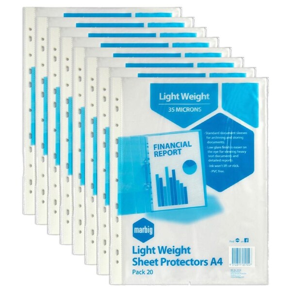 160pc Marbig Lightweight A4 Ring Binder Sheet Protectors/Filing Pocket Clear