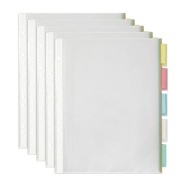 5x Marbig PP 5 Tab A4 Lever Arch/Binder Pocket Dividers/Indices Filing Document