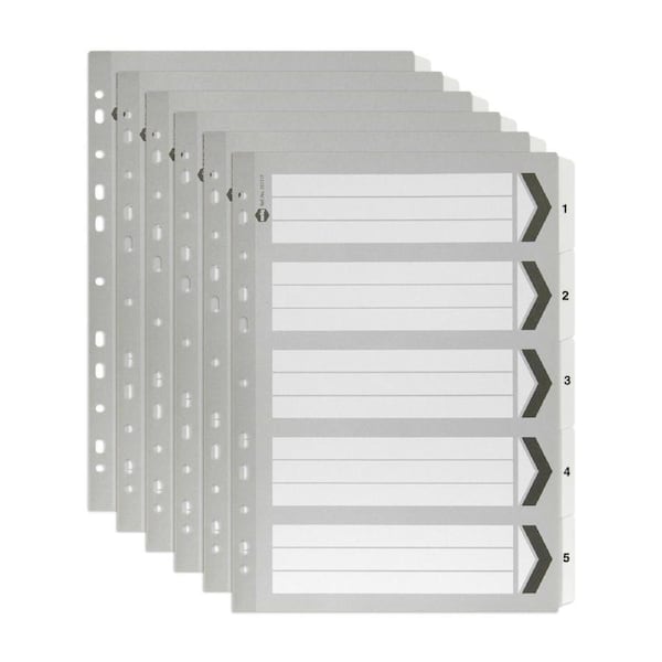 6x Marbig 1-5 Tab A4 File Ring Binder Plastic Divider Page Organiser Black/White
