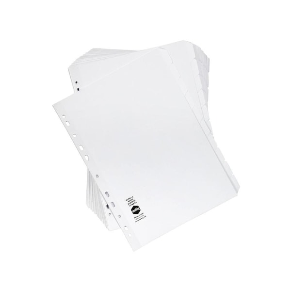 20pc Marbig White 10-Tab Manilla A4 File Ring Binder Divider Page Organiser