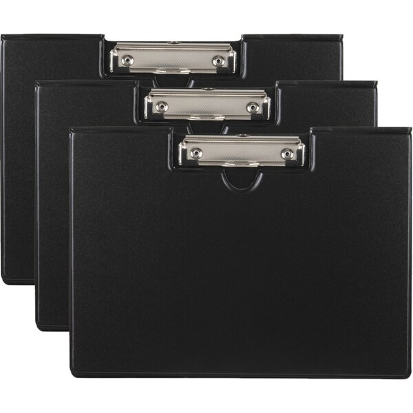 3x Marbig PP Clipfolder A4 File Landscape w/ Clip Office Paper Organiser Black