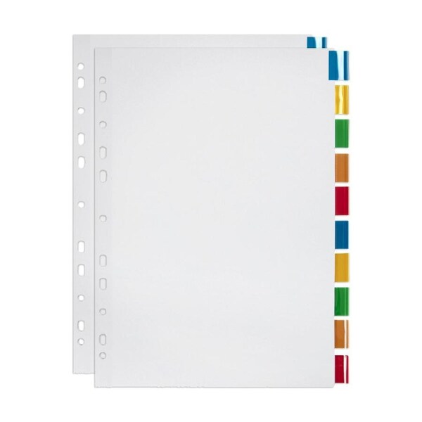 2x Marbig Coloured 10 Insert Tab Manilla A4 Ring Binder Indices Page Dividers