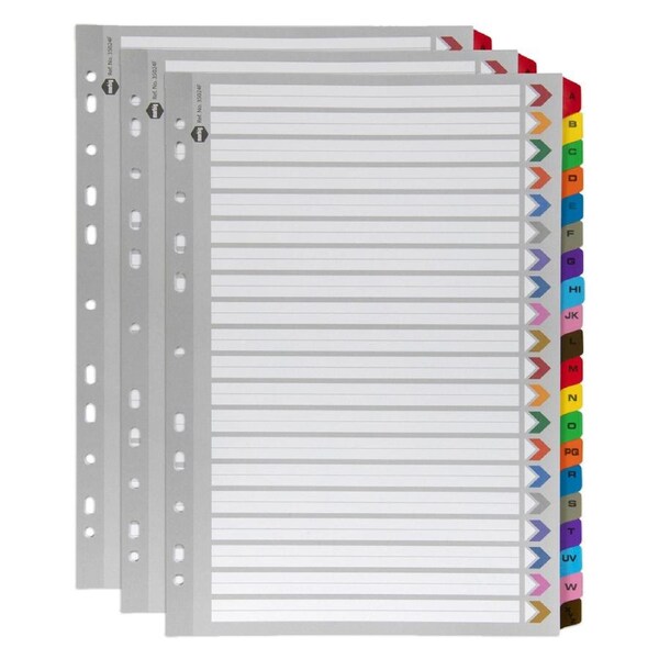 3x Marbig A-Z Tab Coloured A4 Ring Binder Plastic Divider Indices/Page Organiser