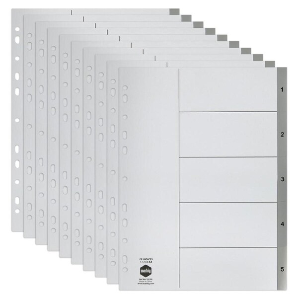 10x Marbig PP 1-5 Tab A4 Lever Arch/Binder Divider/Indices Filing Document Grey