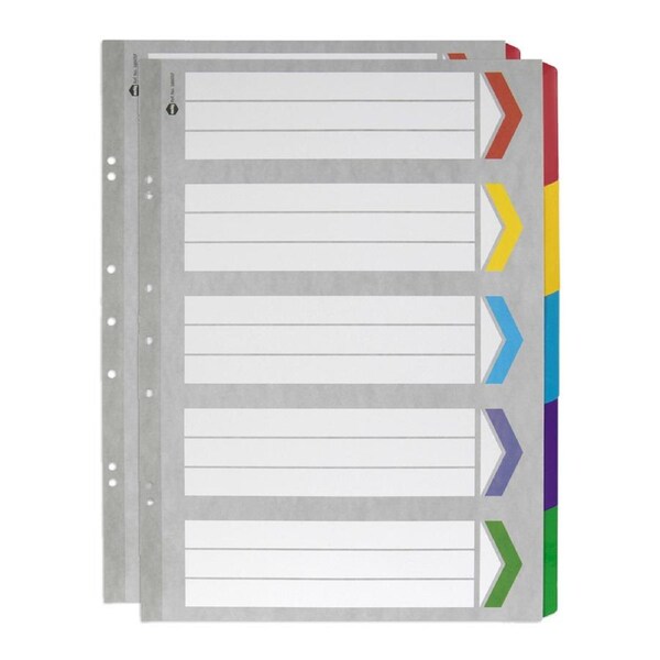 2x Marbig 5-Tab A3 Portrait Ring Binder Plastic Tab Divider Document Organiser