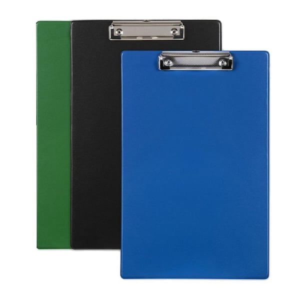3x Marbig A4 File Document PVC Paper Clipboard w/ Metal Clip Organiser Assorted