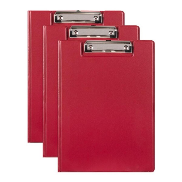 3x Marbig PP Footscalp Clipboard File Document Organiser Hardboard w/ Clip Red