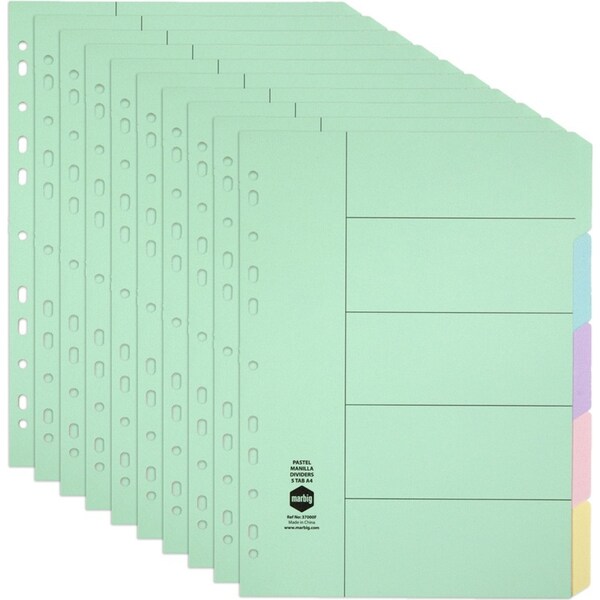 10x Marbig Pastel 5-Tab Manilla A4 File Ring Binder Divider Index/Page Organiser