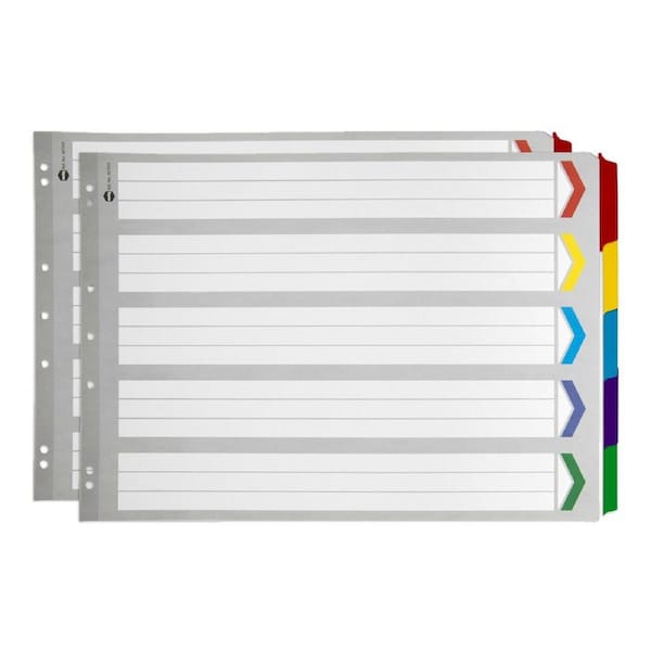 2x Marbig 5-Tab A3 Landscape Ring Binder Plastic Tab Divider Document Organiser