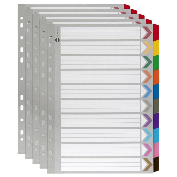5x Marbig 10-Tab Coloured A4 Ring Binder Plastic Divider Indices/Page Organiser