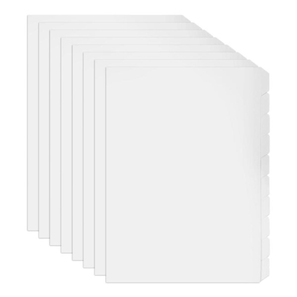 8x Marbig Unpunched 10-Tab Manilla A4 Ring Binder Indices/Divider Organiser WHT