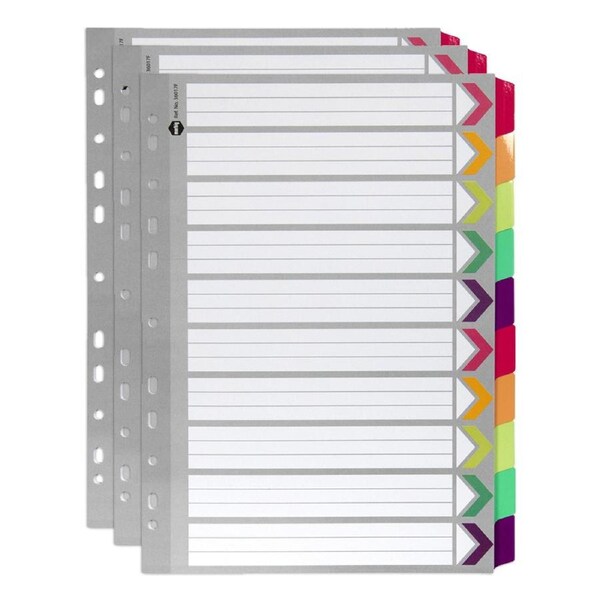 3x Marbig 10-Tab Fluoro A4 File Ring Binder Plastic Divider Index/Page Organiser