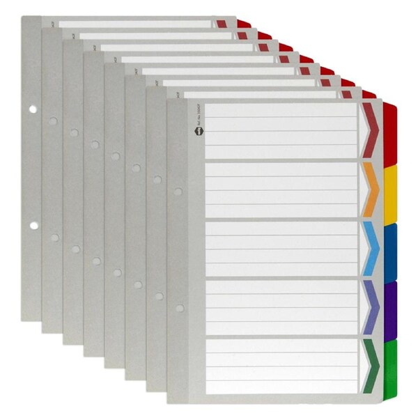 8x Marbig 5-Tab Coloured A5 Ring Binder Plastic Divider Indices/Page Organiser