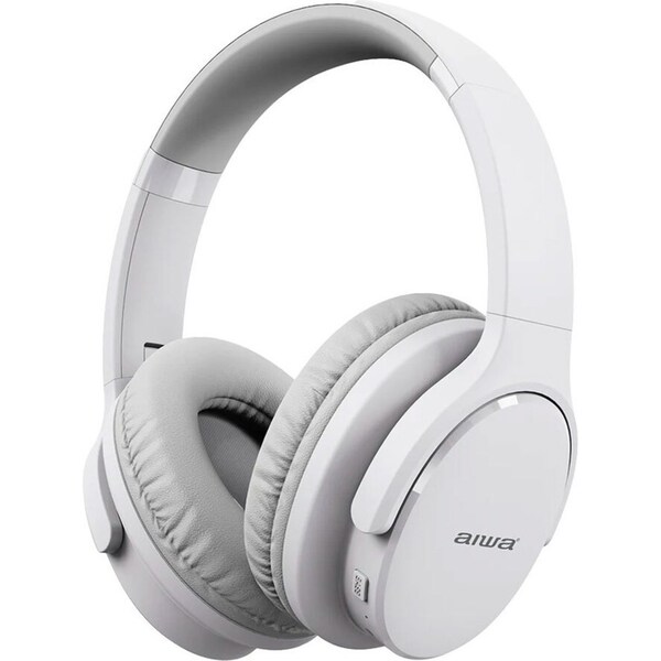 AIWA Over-Ear Bluetooth Headphones w/AUX Cable & Airplane Adaptor - White