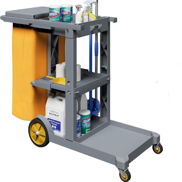 Commercial Hotel Restaurant Cleaning Cart 3-Shelf Commercial Janitorial Cart Housekeeping Cart