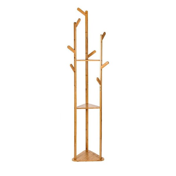 3 Tiers 9 Hooks Clothes Hanger Coat Stand Clothes Rack Wooden Tree Shelf Holder