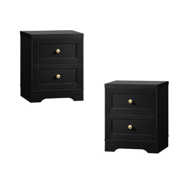 Oikiture 2 X Bedside Tables Hamptons Furniture Storage Cabinet Black