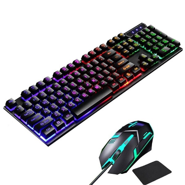 Gaming Keyboard And Mouse Mat Set Ergonomic Rainbow Backlight RGB For PC Laptop