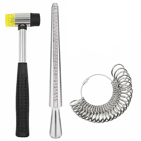 Silver Ring Sizer Gauge Tool Finger Size Measuring Stick Metal Rings Mandrel Kit