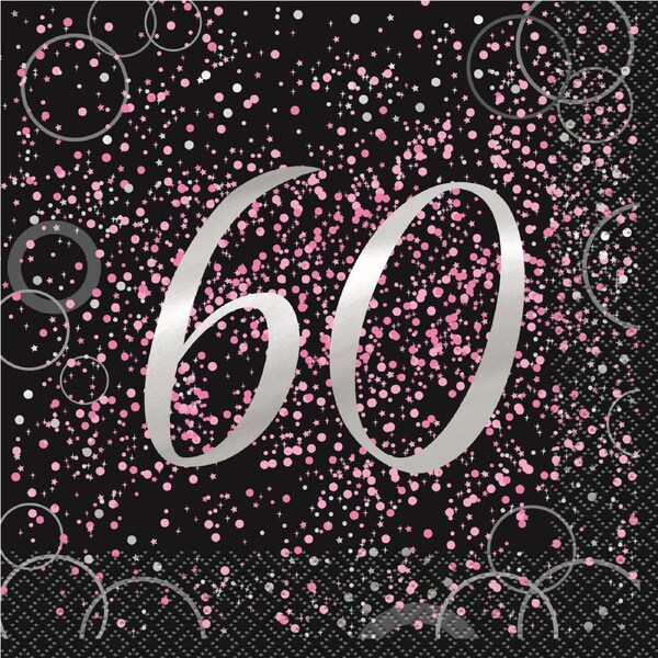 60th Birthday Napkins - Glitz Pink