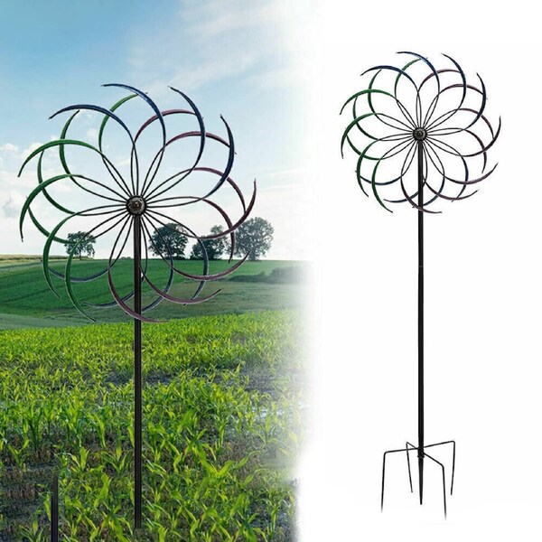 Metal Windmill Garden Art Decor Wind Spinner Kinetic Yard Colourful Sculpture - 2M