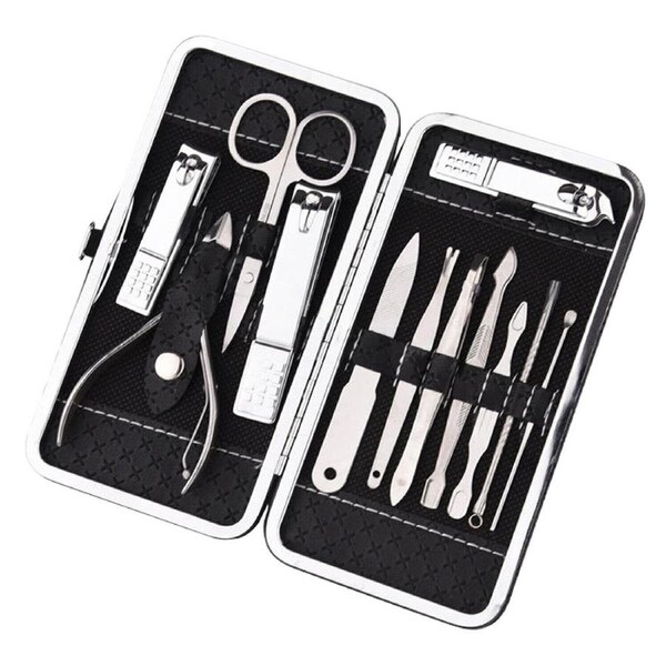 Nail Clippers Set Stainless Nail Clippers Kit Cuticle Grooming Case - 12pcs